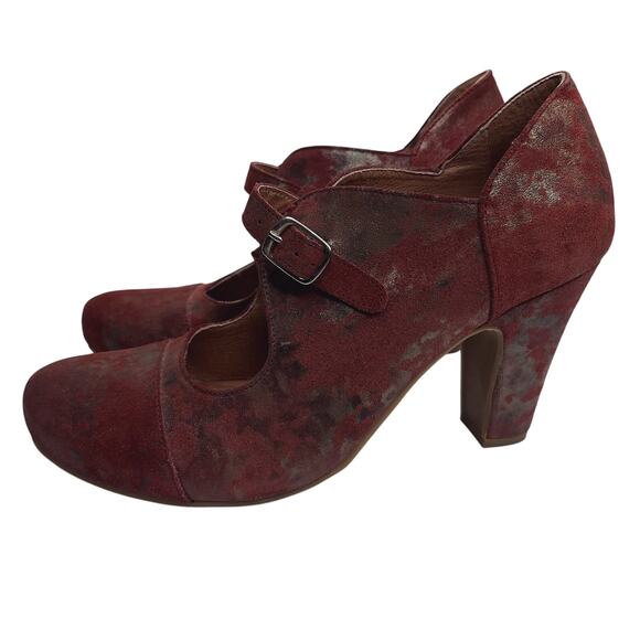 Miz Mooz Jackson Block Heels Strap 9 Comfort Leather Shoes 40s Brogue Burgundy - Picture 1 of 11
